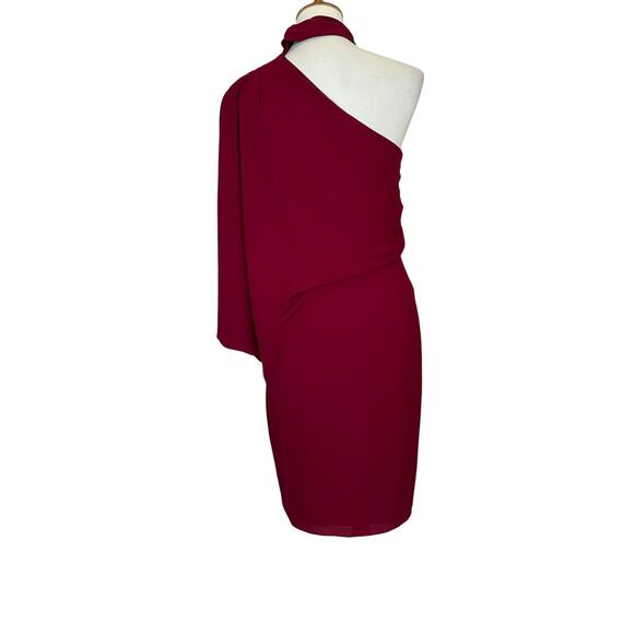 Halston Red One Shoulder Cocktail Dress SIZE 6 Draped Sheath Chic Designer $295 - Picture 7 of 9